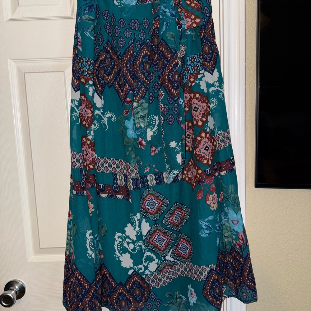 Bohemian Teal Patchwork Maxi Skirt